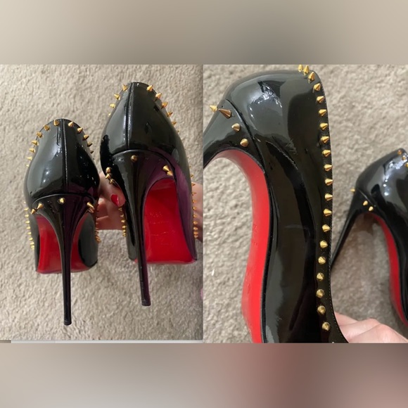 HOT Christian Louboutin Anjalina spike studded black patent leather pointy pumps - Picture 11 of 12
